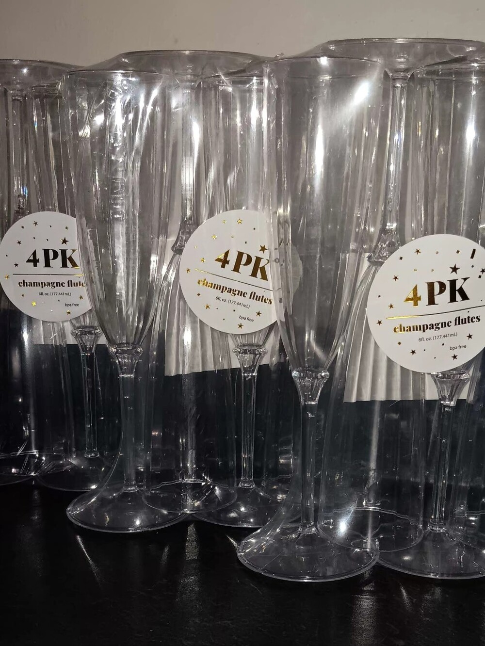 4-Pack Clear Plastic Champagne Flutes - Party Glasses